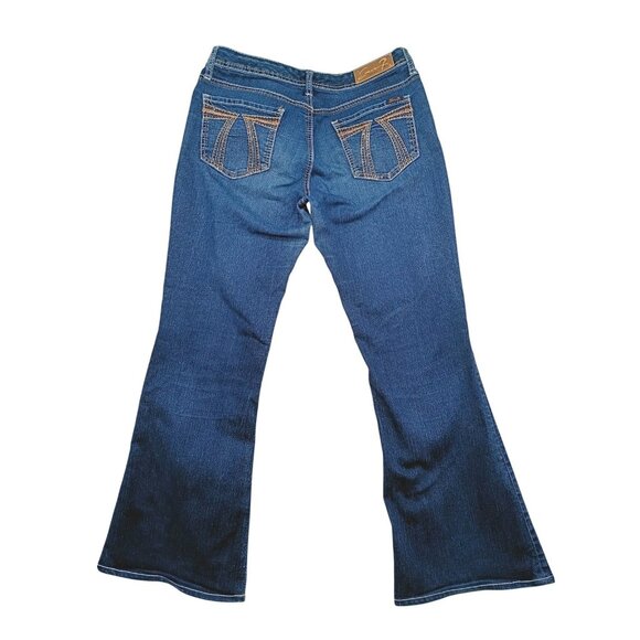 Seven 7 Jeans Womens 31 Blue Flare Rhinestone Button Stretch Denim Embroidered - Picture 7 of 11